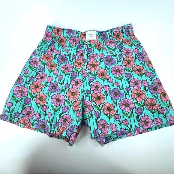 American Eagle Outfitters Floral Print Shorts - Pink and Purple on Green - Picture 2 of 7